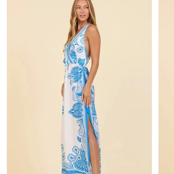 NWT Surf Gypsy Blue and White Floral Dress size large $73 - Picture 11 of 13